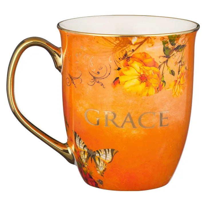 Mug - Grace Orange Butterfly Ceramic Coffee Mug - Ephesians 2:8