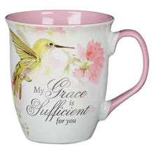 Load image into Gallery viewer, Mug - Pink Hummingbird My Grace 2 Cor. 12:9
