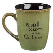 Load image into Gallery viewer, Mug - Be Still Sage Green Stoneware Coffee Mug - Psalm 46:10
